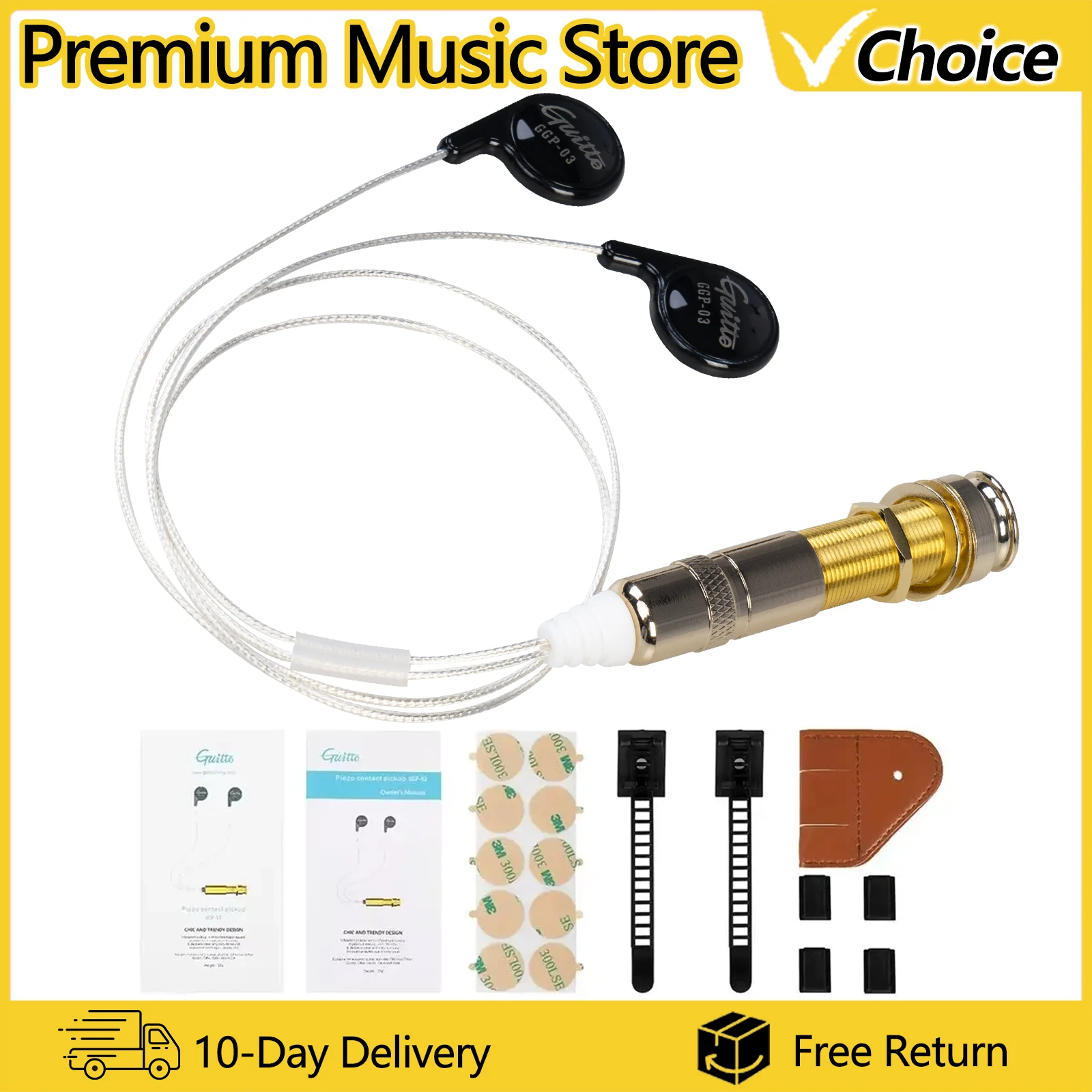 Guitto GGP-03 Gitarren-Chip-Tonabnehmer-Set für Akustikgitarre, Ukulele, Volin, Banjo, Mandoline, Saiteninstrument, Gitarrenteile, Zubehör Image