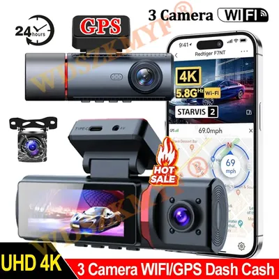 4K WIFI GPS Auto Dash Cam Video Recorder 1080P 3 Objektiv Auto DVR 24H Parkplatz Monitor rückansicht Kameras Black Box Auto zubehör
