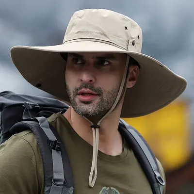 Large Brim Drawstring Mountaineering Hat Fisherman Hat Sun Protection Travel Basin Hat Spring and Summer Western Cowboy Hat Camping Sun Hat Outdoor Sports