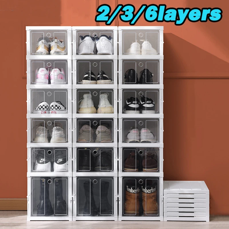 2/3/6 schichten Schuh Lagerung Box Faltbare Sneaker Display Stand Kunststoff Schublade Transparent Schuh Schrank Schuh Rack Schuh Veranstalter