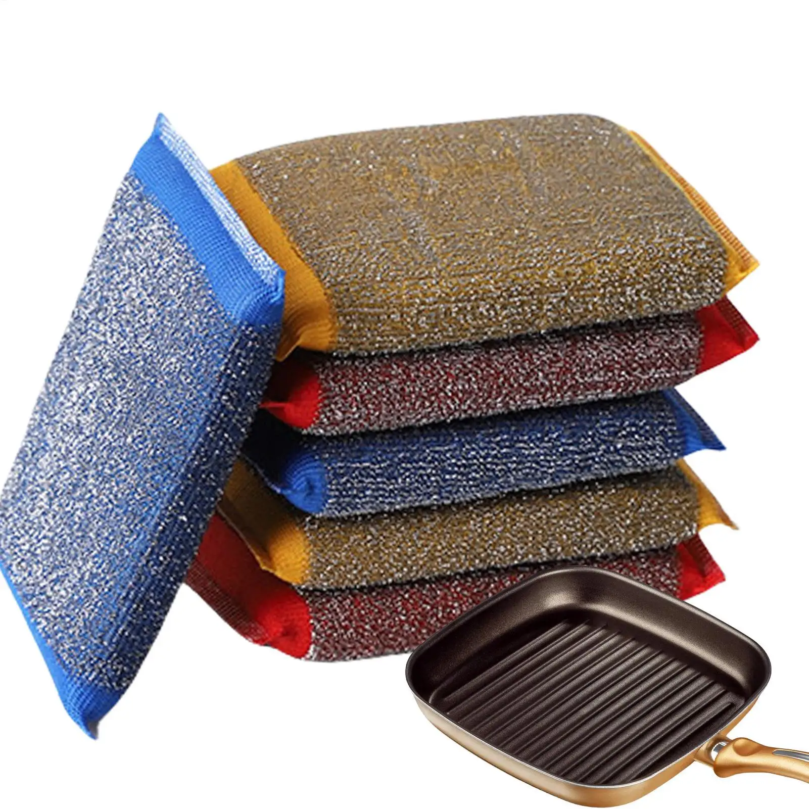 6 stücke Spülschwämme Küche Nicht-Scratch Waschen Peeling Pads Wiederverwendbare Geschirr Peeling Schwamm für Küche Haushalt Reinigung Werkzeuge Image