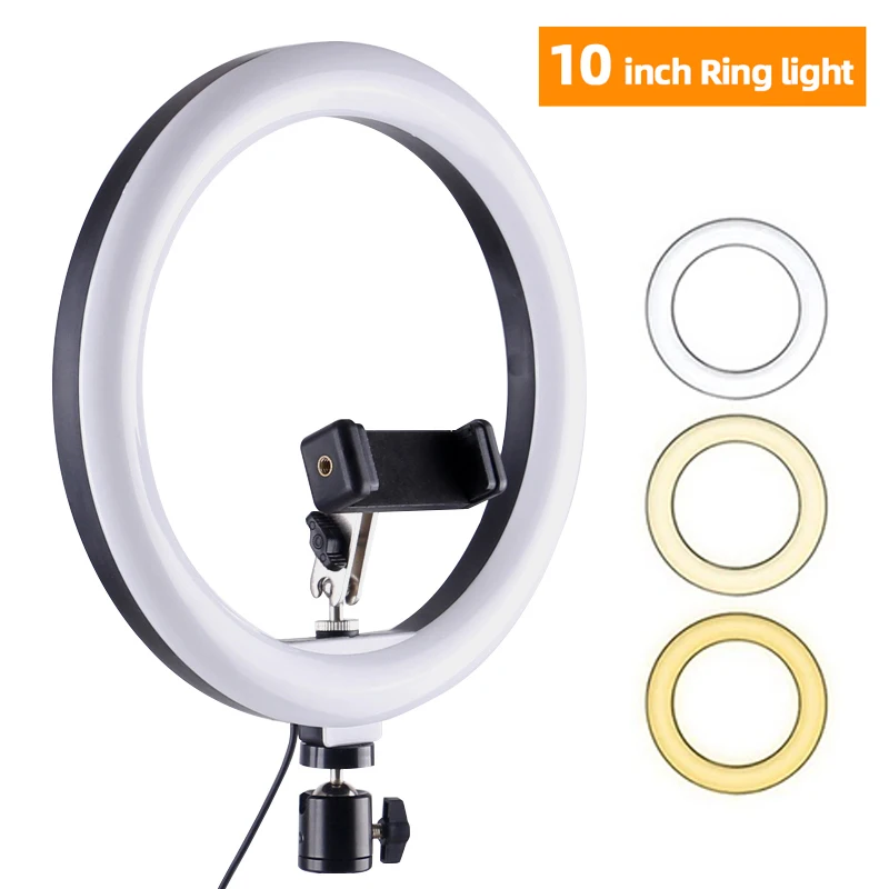 10 "LED Selfie Ring Licht Dimmbare Led Fotografie Ring Licht Mit Stative Mini Telefon Stehen Für Vlog Video Live make-up Füllen Lampe Image