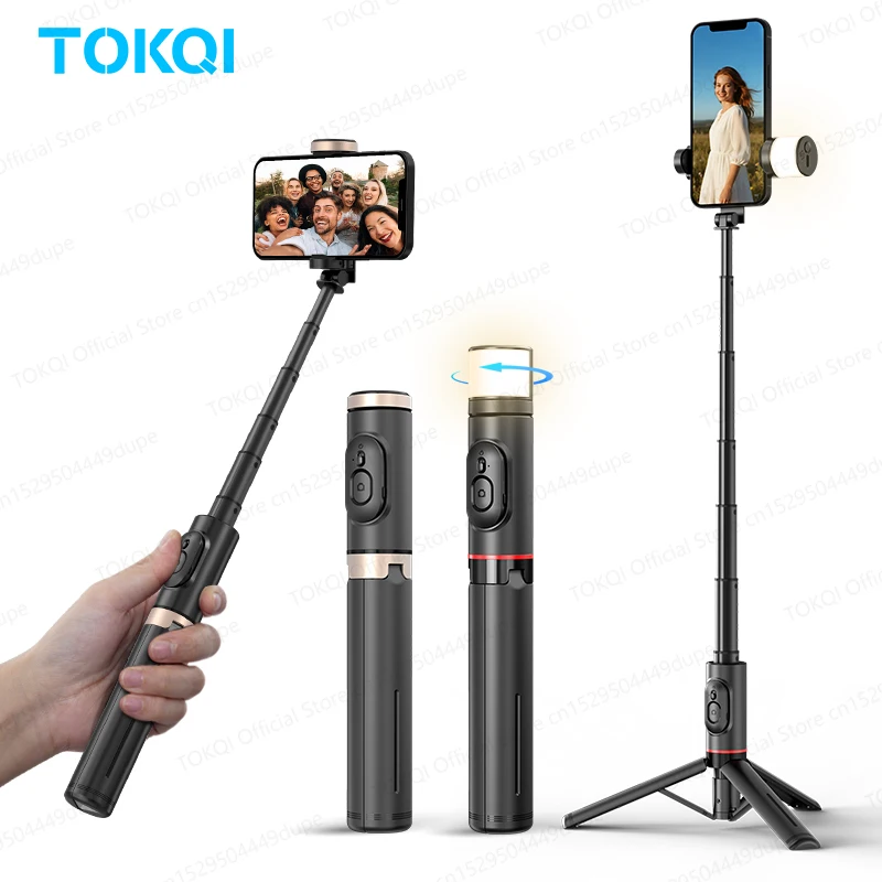 Q12/Q12s Drahtloses Bluetooth-Selfie-Stick-Stativ für Smartphones, stabiles und symmetrisches Aufnahmewerk, mit versteckter montierter tragbarer Halterung Image