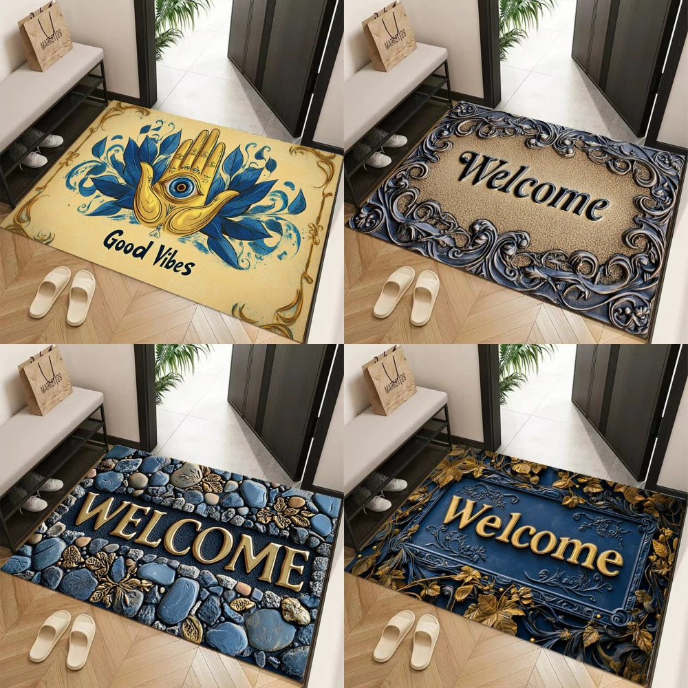 GOOD Vibes Palm Eye of Evil Willkommensteppich, kreative Steine, Fußmatte, Wohnzimmer, Schlafzimmer, Bodenmatte, Heimdekoration, Küche, rutschfeste Matte Image
