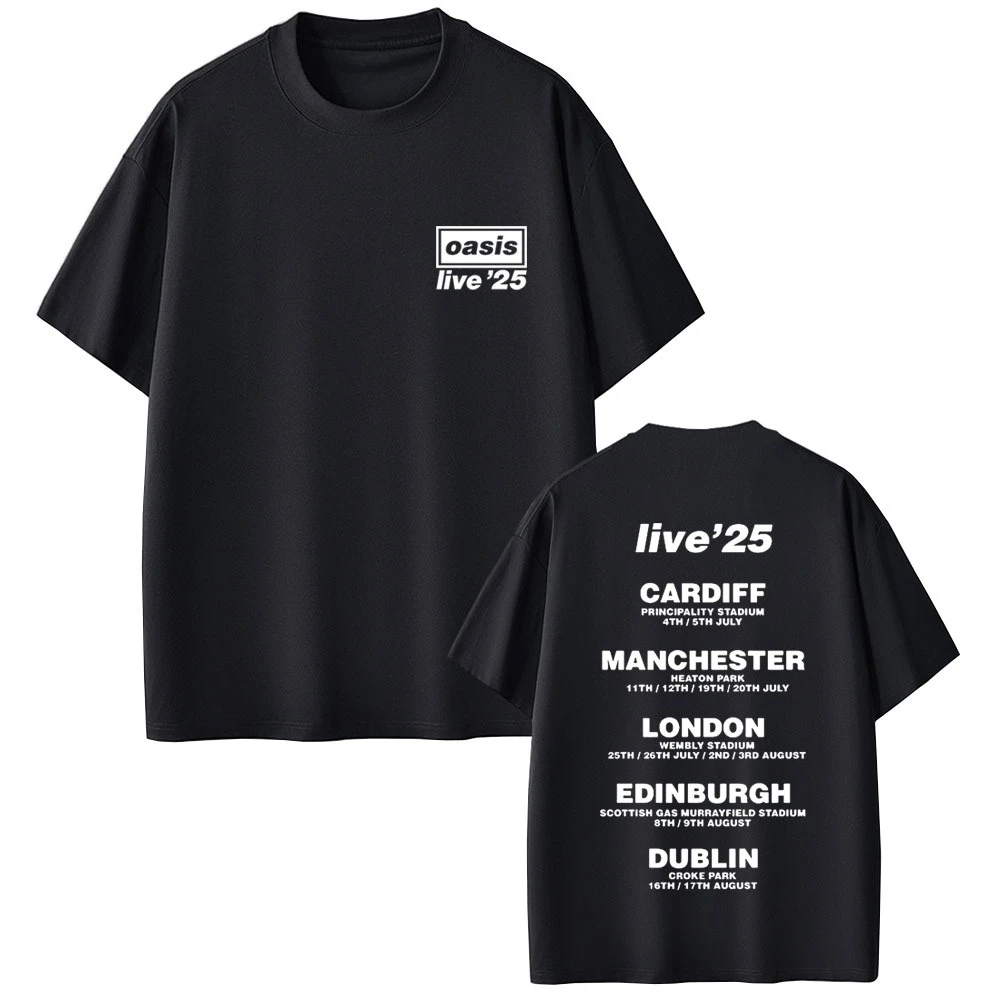 Rock Band O-Oasis Live 25-Tour Grafik-T-Shirts für Männer und Frauen, Vintage-Gothic-Kurzarm-T-Shirts, lässiges, übergroßes T-Shirt für Männer