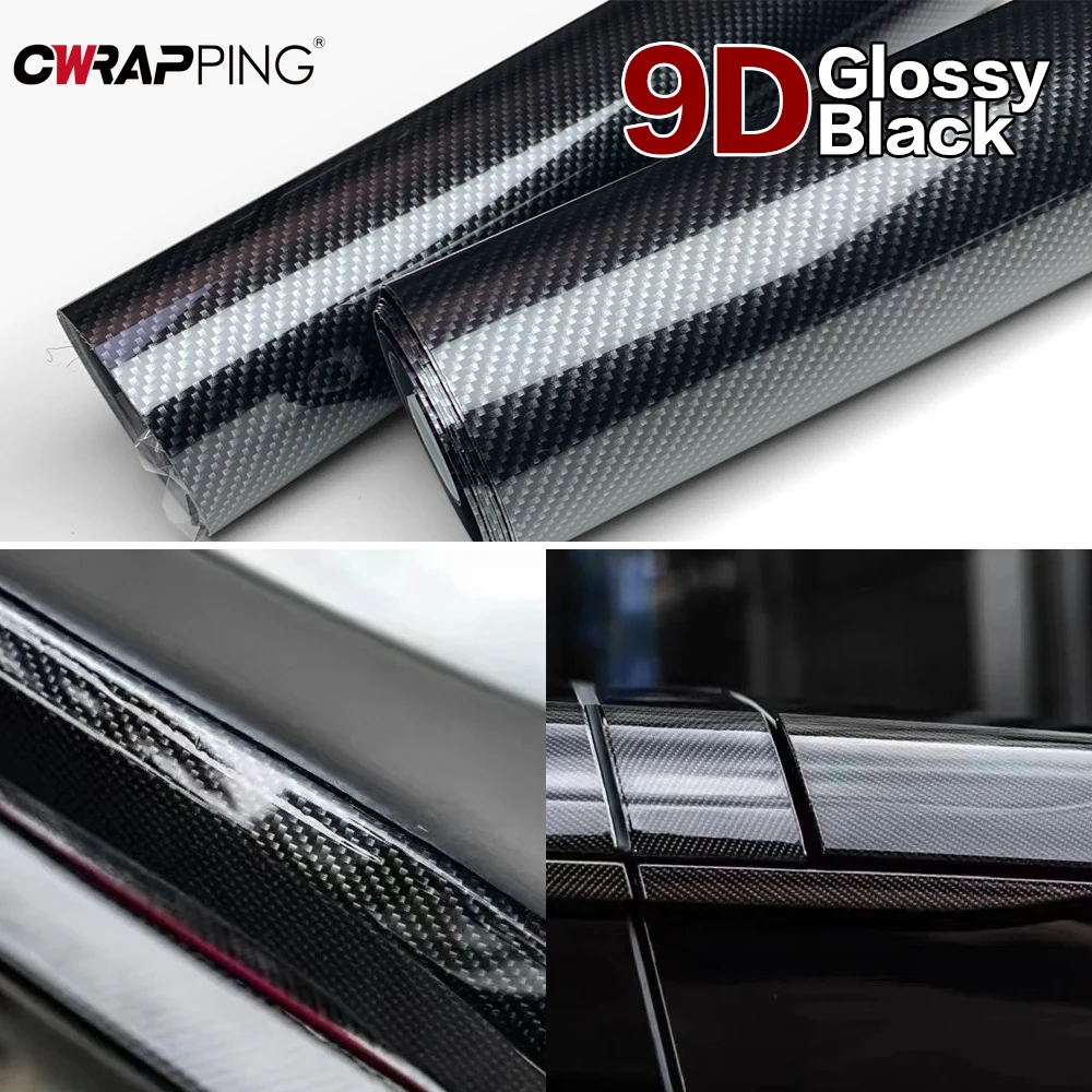 Auto Klebstoff Vinyl Wrap PET 9D Carbon Faser Film Glänzend Schwarz Auto Körper Aufkleber Anti Kollision Wasserdicht für Autos Zubehör Image