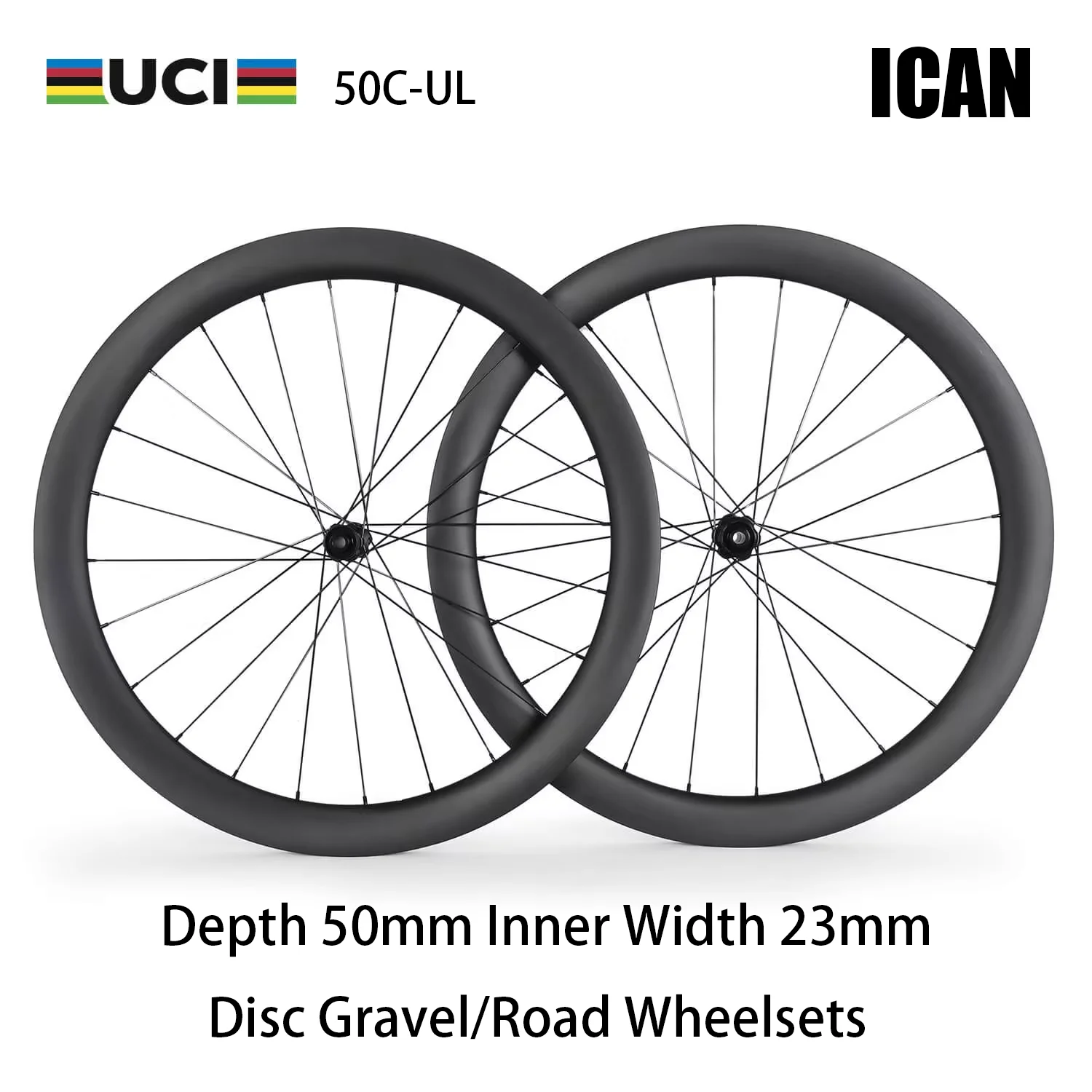 ICAN Superlight Tiefe 50 mm Innenbreite 23 mm Scheibe Carbon Gravel/Road 29erWheelsets Fügen Sie UCI-Nabe D24 hinzu, inklusive Sapim-Speichen UD Matt Image