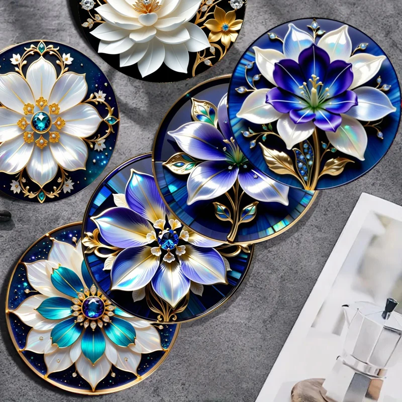 6-teiliges Set rutschfeste Untersetzer aus Holz mit Blumenmuster, geeignet für die Dekoration von Heimbüro und Themenpartys Image