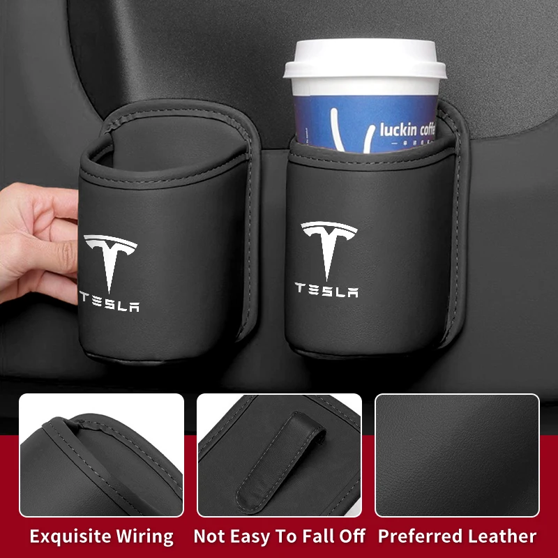 Sedile per auto Scatola per tazza d'acqua Tazza in pelle Borsa per bevande Accessori per Tesla Modello 3 Modello S Modello X Modello Y Roadster Bonina