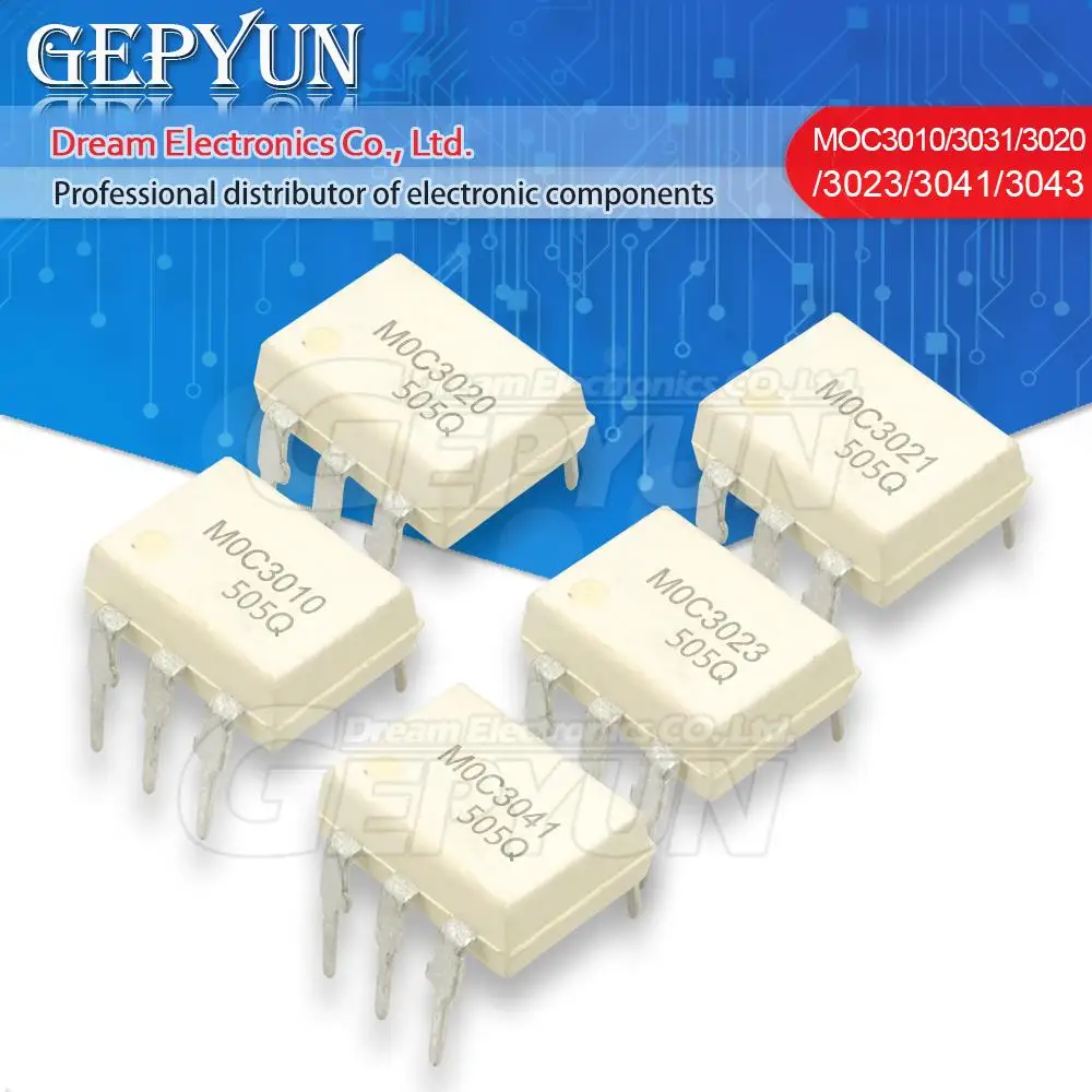 10PCS MOC3010 MOC3020 MOC3021 MOC3023 MOC3041 MOC3043 MOC3052 MOC3061 MOC3063 MOC3083 MOC3022 MOC3062 DIP6 Image