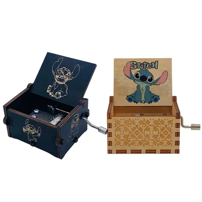 ***New Stitch Music Box Cute Cartoon Wooden Vintage Hand-Cranked Musical Box You are my sunshine Theme Music Children Christmas