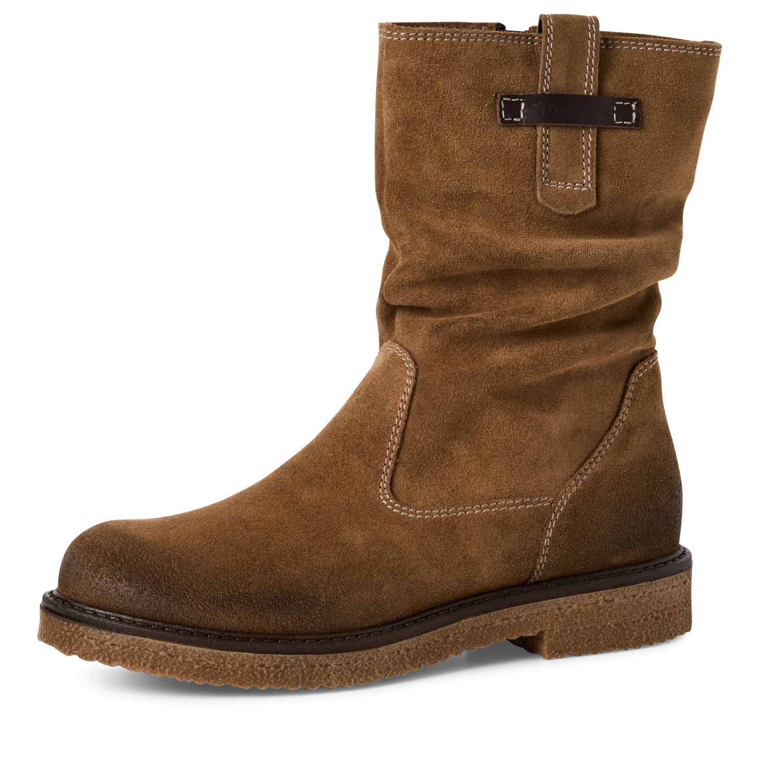 Stiefelette TAMARIS, Damen, Gr. 38, braun, Veloursleder, used, Schuhe Stiefelette, Blockabsatz, Kurzstiefel mit praktischem Innenreißverschluss