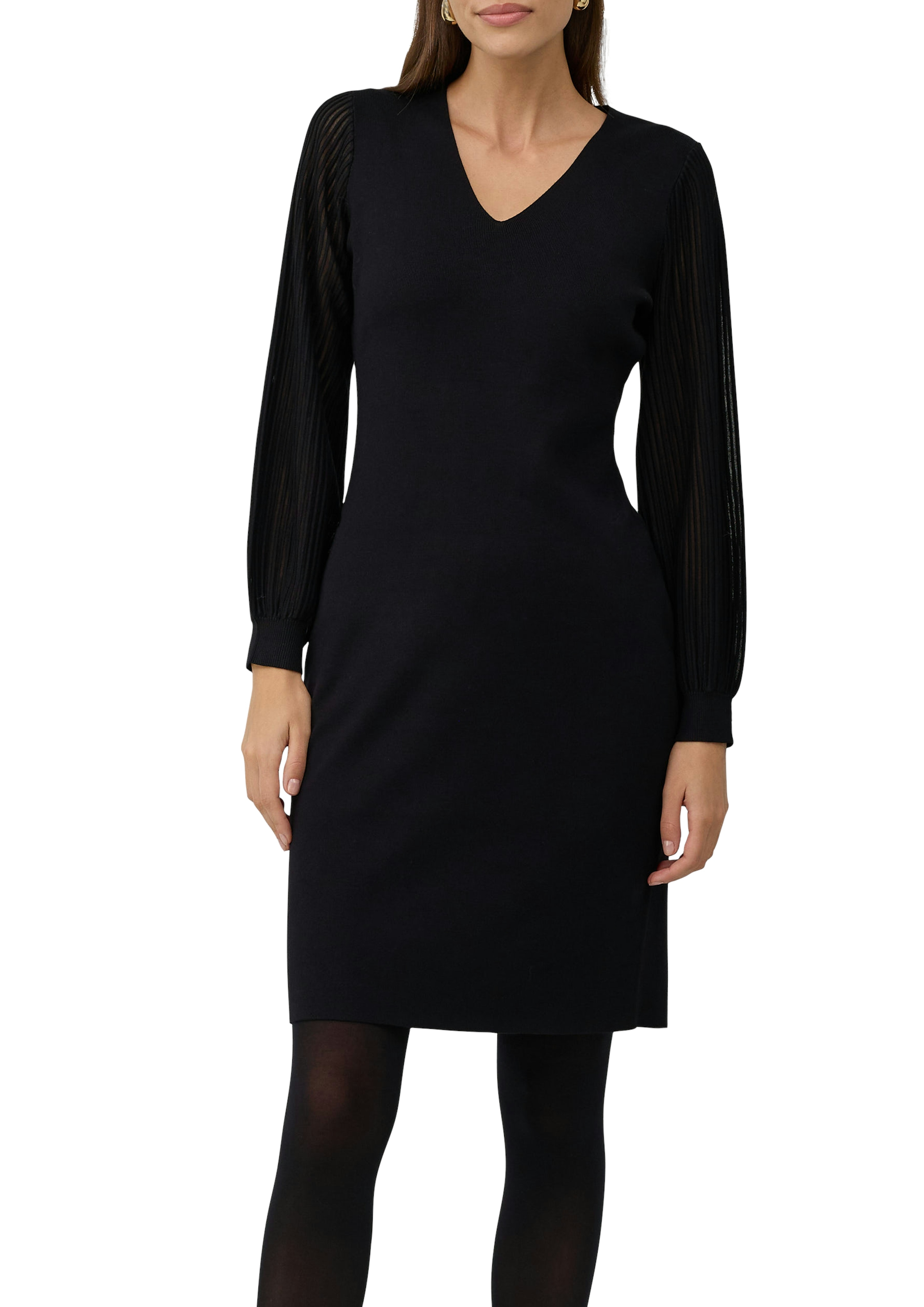 Strickkleid S.OLIVER BLACK LABEL, Damen, Gr. 36, N-Gr, schwarz, Strick, Obermaterial: 71% Viskose, 29% Polyester, unifarben, regular fit kniefrei, V-Ausschnitt, Rippbündchen, Kleider, mit V-Ausschnitt Image