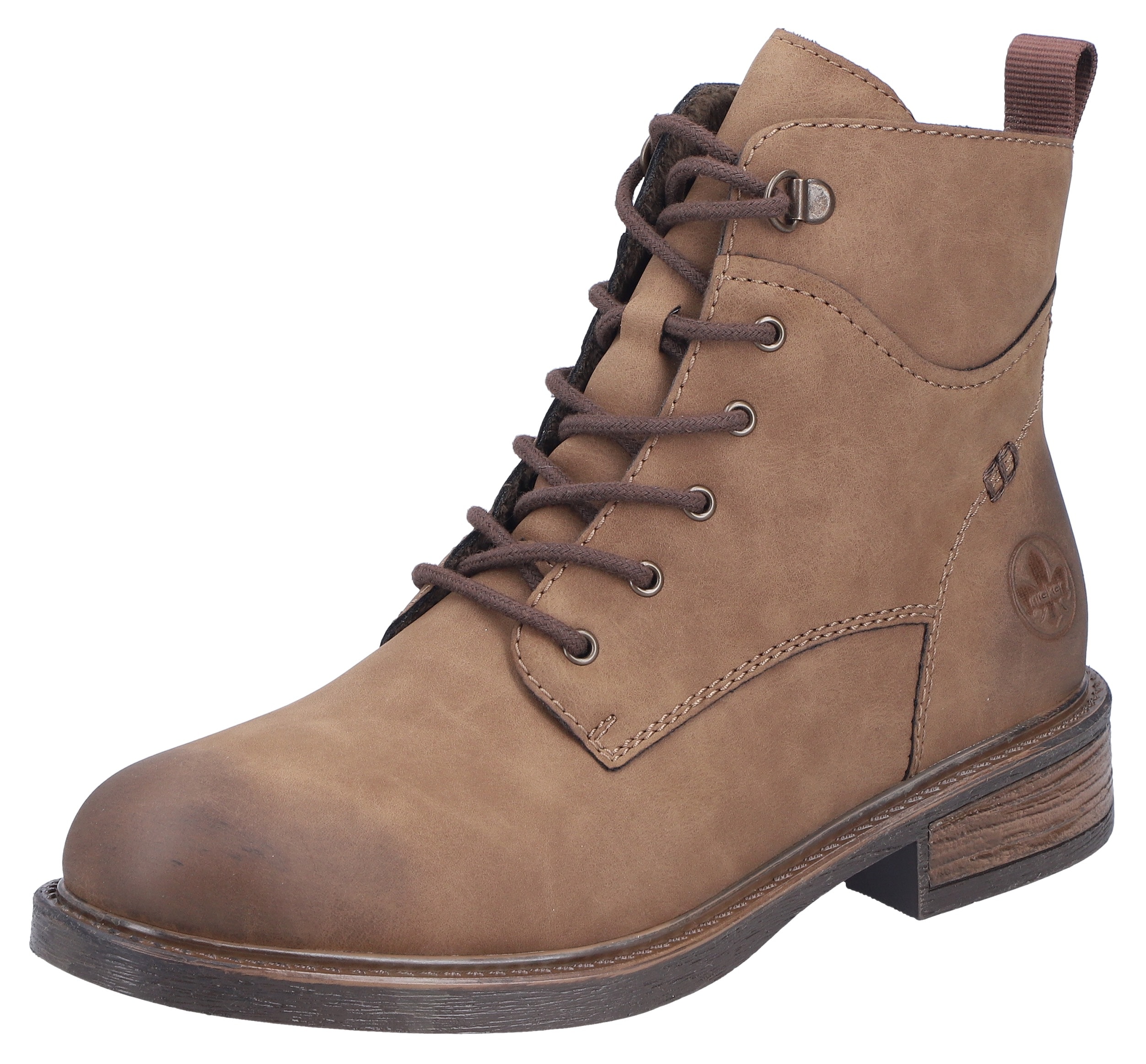 Schnürstiefelette RIEKER, Damen, Gr. 41, braun, Lederimitat, used, Basic, Schuhe Schnürstiefelette, Schnürboots, Casual-Boots in aktueller Used-Optik