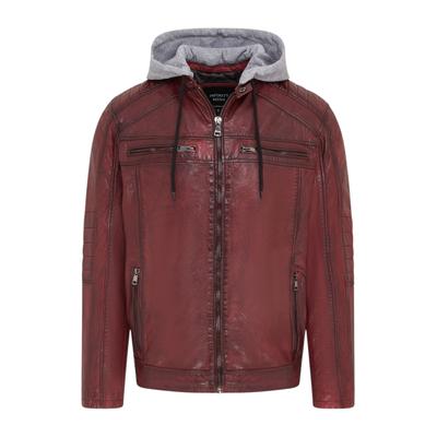 Herren Ox Red Kapuzenjacke aus burgunderrotem Biker-Lammleder - Burten Image
