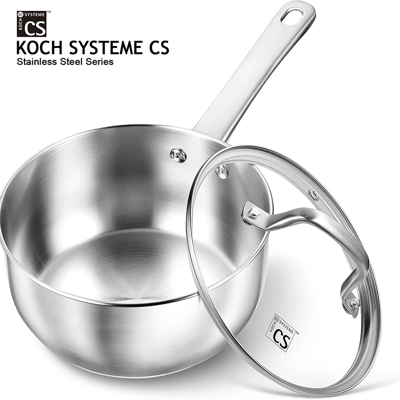KOCH SYSTEME CS 1QT/3QT Edelstahl-Topf mit Deckel, kleiner Premium-Stahl-Topf, unbeschichteter Kochtopf, Induktionskompatibel Image