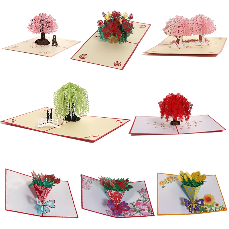3D-Pop-Up-Karte, Blume, Ahorn, Kirschbaum, Hochzeitseinladung, Grußkarte, Geburtstagsfeier, Jahrestag, Geschenk, Postkarte mit Umschlägen Image