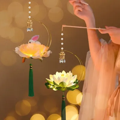 DIY Lanterns Material Chinese Traditional Lantern Cartoon Rabbit Flower Mid-Autumn Lantern with LED Light Glowing