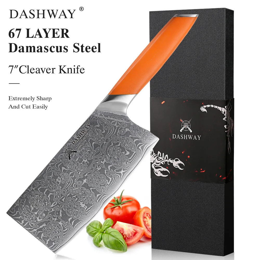 DASHWAY 7" Hackmesser Hochwertiges Küchenmesser aus Damaststahl Scharfer Zerkleinerer Schneiden China Gemüse Professionelles Kochmesser