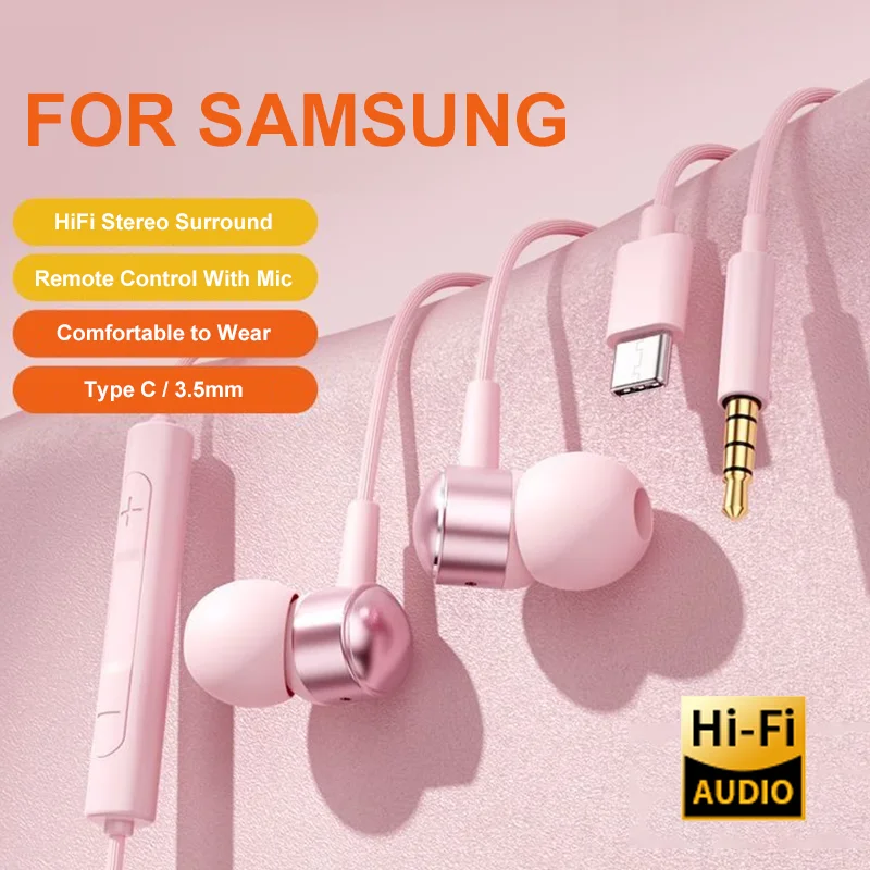 Cuffie USB C HiFi Bass Stereo Controllo del volume Microfono Tipo C Auricolari cablati da 3,5 mm per Galaxy S25 S24 S23 Ultra iPhone 16 15 Pro Max