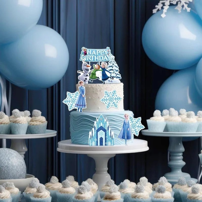 Disney Frozen Elsa Anna Tortenaufsatz Mädchen Alles Gute zum Geburtstag Party Dekoration Babyparty Tasse Kuchen Dessert Dekor Set Zubehör Image