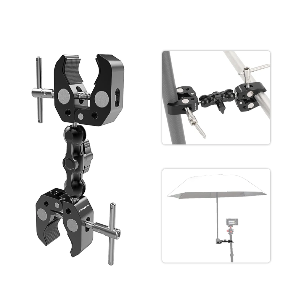 CAMVATE Super Clamp Kamera Clamp Mount Monitor Gelenk Magic Arm mit 2 Stück Super Clamp Crab für DSLR-Kamera/Gopro/LED-Licht Image