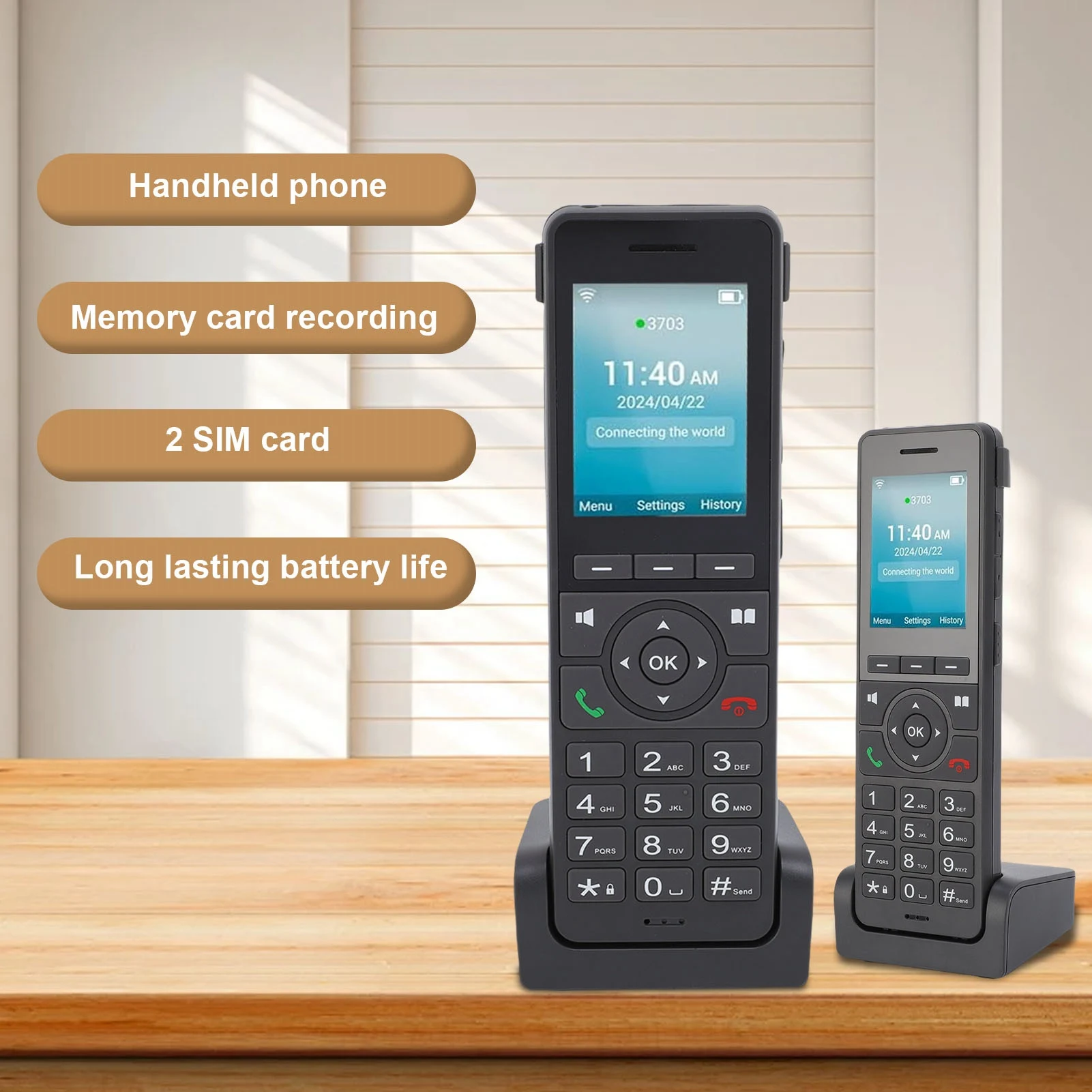 Téléphone sans fil 4G LTE Portable Wifi 2,4 pouces écran couleur téléphone de bureau pour Dect VoIP noir