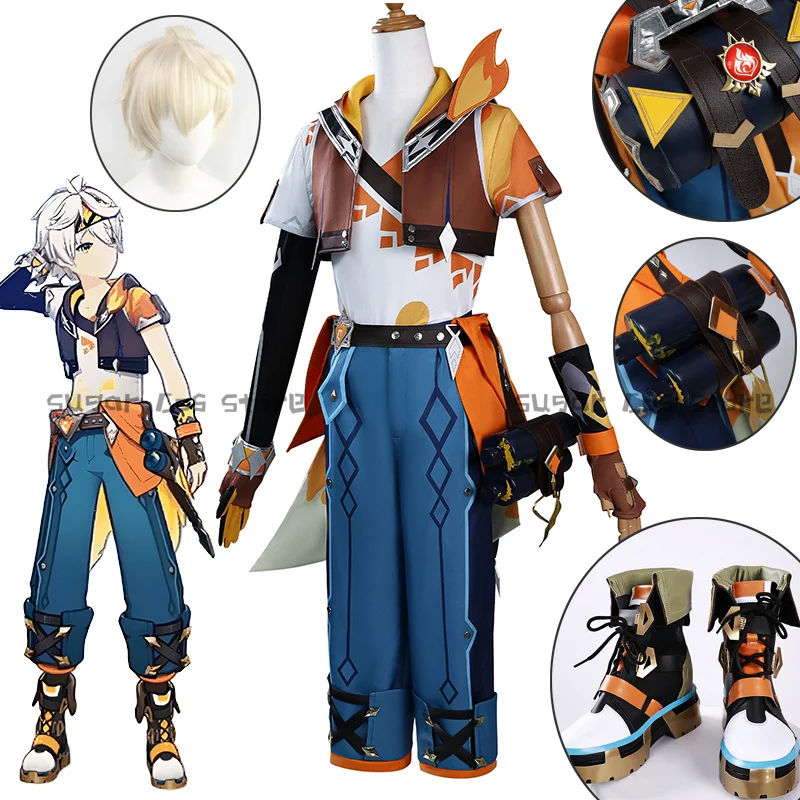 Spiel Genshin Impact Bennett Cosplay Kostüm Perücke Abenteuer in Blazing Hue Uniform Kopfbedeckung Mondstadt Halloween Requisiten Frauen Männer Image