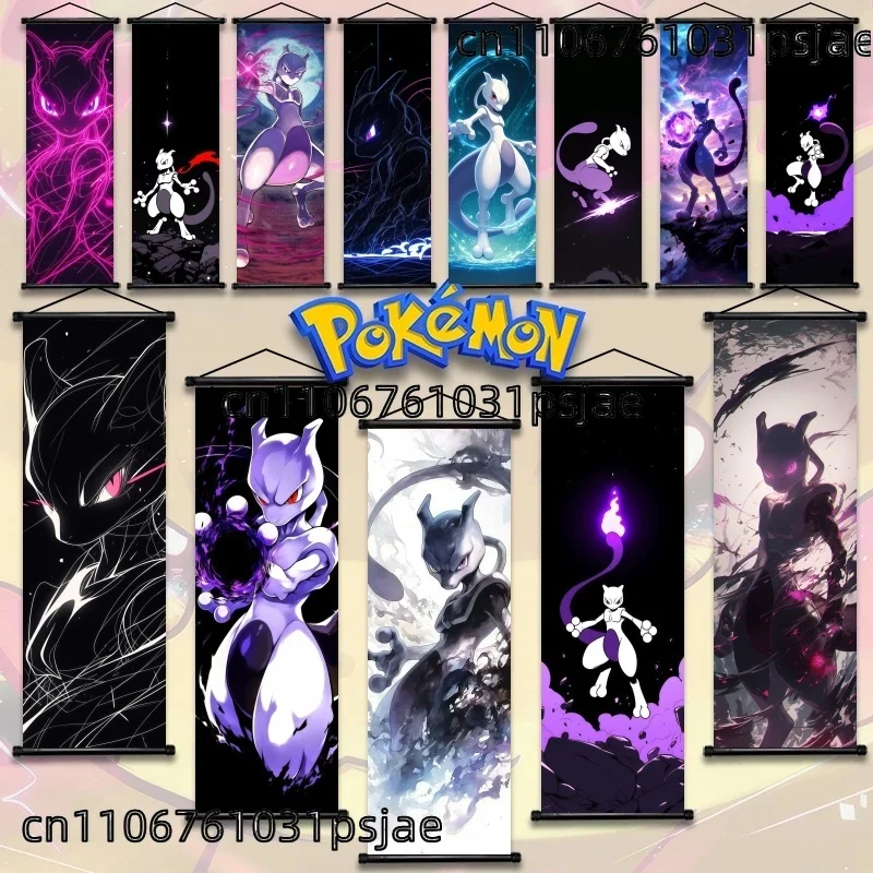 Mewtwo Pokémon-Scroll-Dekorationen, hochwertig, hochwertig – Detail für Kinderzimmer, verblasst – beständig in psychischen Szenen