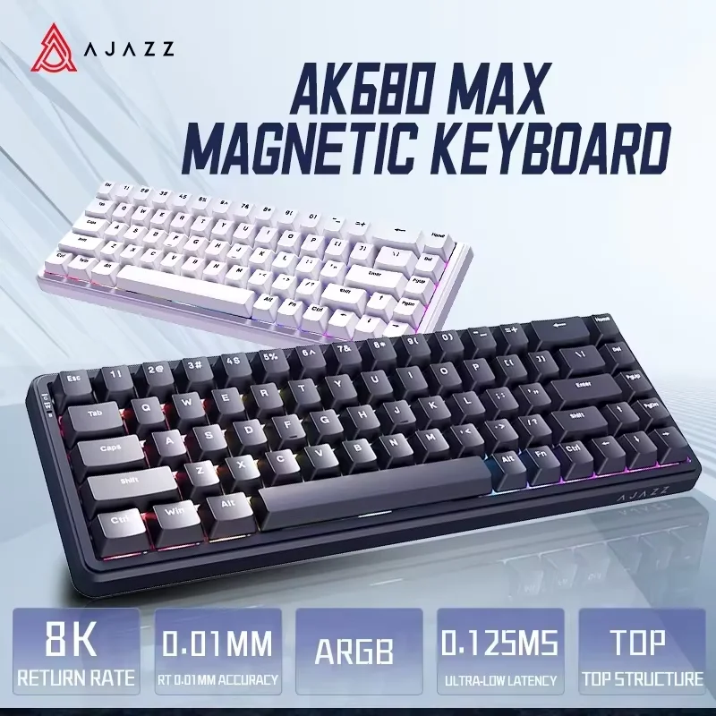 AJAZZ AK680 MAX/V2 Mechanische Tastatur mit HE Hall-Effekt-Schaltern, 60% Layout, 8k/1K RGB, Kabelgebunden/Kabellos, Gaming-Tastatur mit Schnellauslöser und Magnetischen Tasten Image