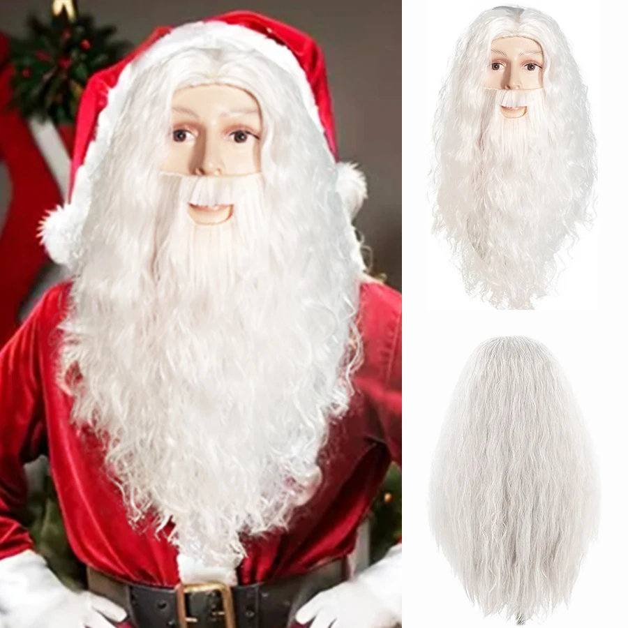 1PC Herren Weiß Lockige Welle Cosplay Bart Und Perücke Set 200% Dichte Rose Net Cap Halloween Kostüm Zubehör für Erwachsene Image