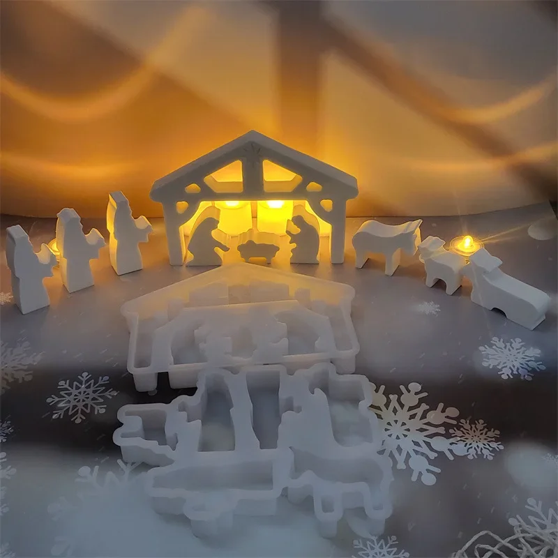 Krippe Set DIY Silikonform Weihnachtsschmuck Dekoration Zement Gips Silikonformen für Epoxidharz Image