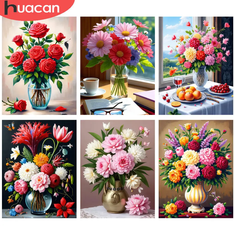 HUACAN Komplette Kits Diamant Malerei Elegante Blumenvase Rote Rose 5D Diamant Stickerei Kits DIY Kunst Strass Home Decor