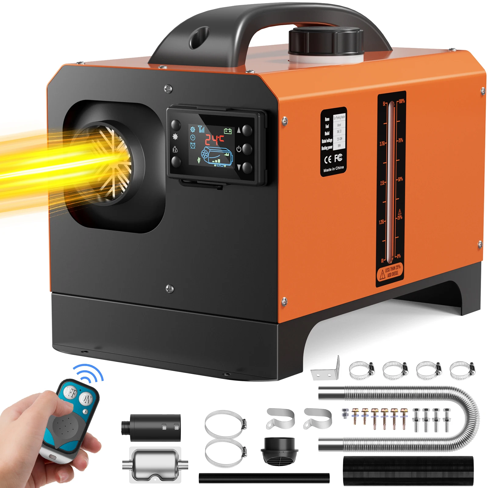 8KW 12V Diesel Heater All in One Portable Parking Heater Diesel Air Heater with 5L/1.3Gal Fuel Tank Work at Altitude 9842ft