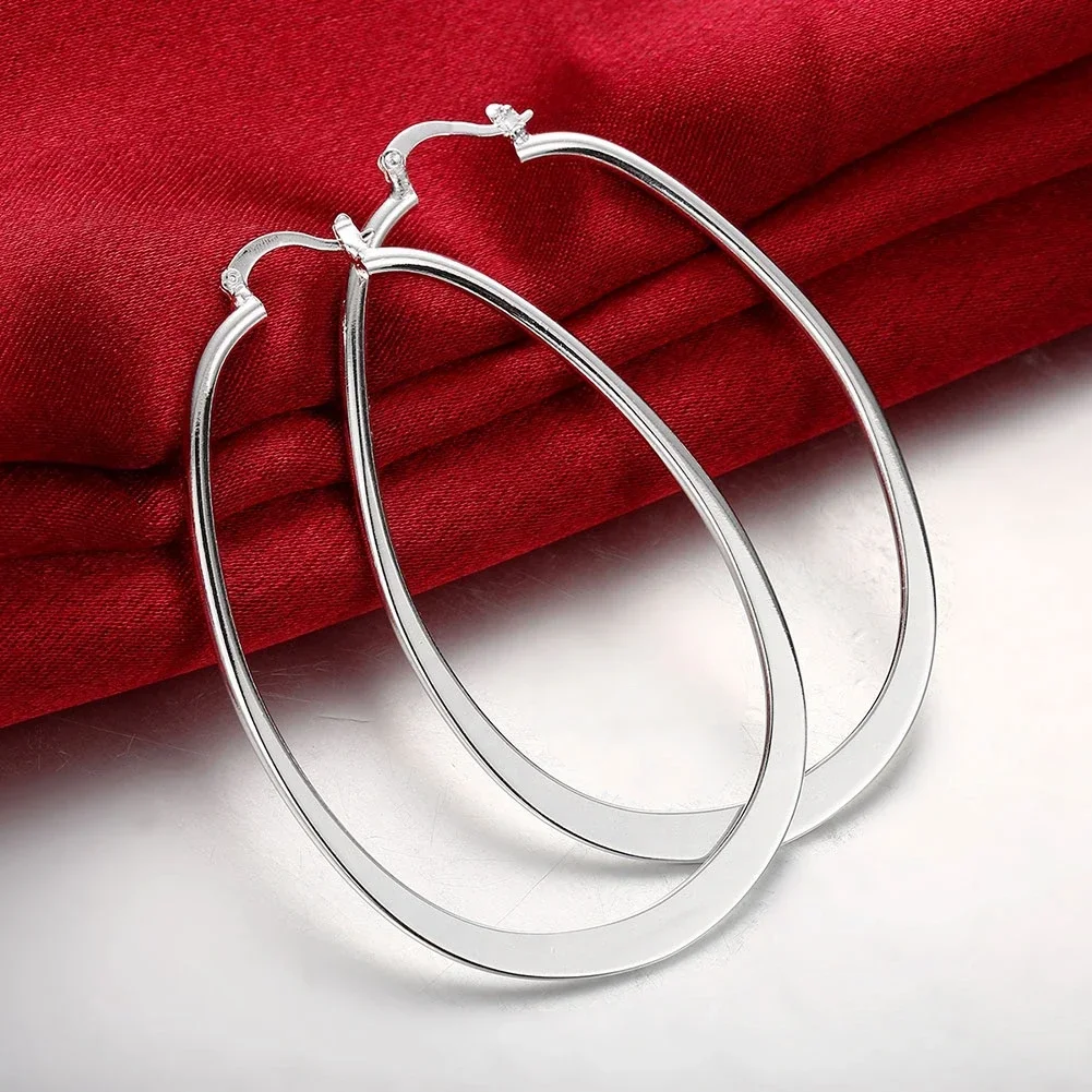 Creolen aus 925er-Sterlingsilber für Damen, hochwertiger, modischer Charm-Schmuck, flache Geometrie, lange, große Ohrringe, Hochzeit, Party, Geschenk Image