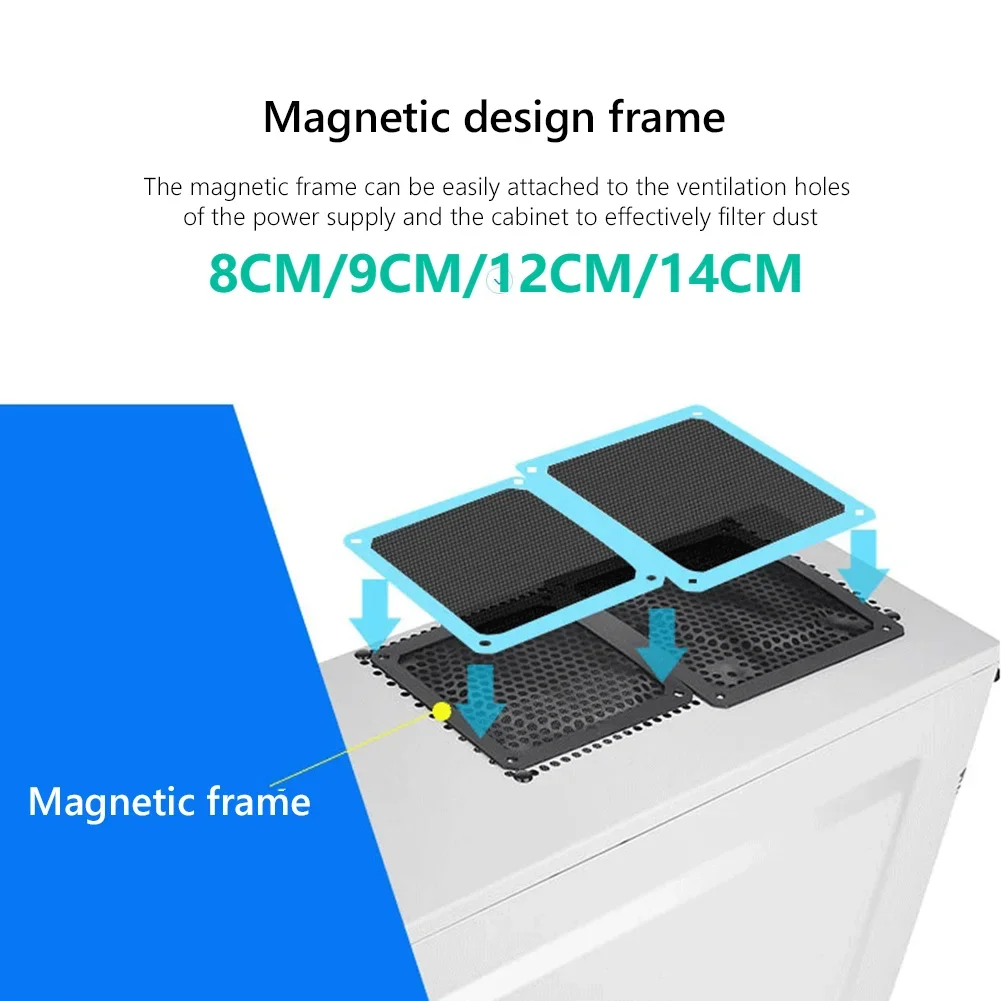 8/9/12/14CM Magnetische PC Chassis Kühlung Staub Filter Staubdicht PVC Net Mesh Abdeckung net Schutz Fan Abdeckung Staub Filter für PC Kühlung Image