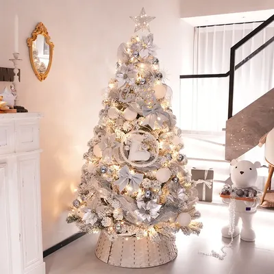 Luxury Christmas Tree With Integrated Led Lights High Grade Flocking Tree Cedar Pine Dense Christmas Tree Decorations