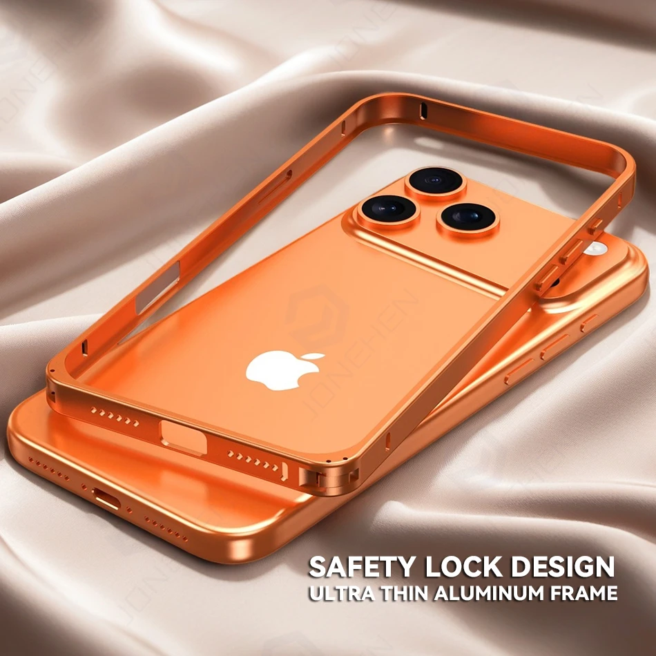 17pro Custodia paraurti in metallo di alluminio leggero arancione per iPhone 12 13 14 Plus 15 16 17 Pro Max Accessori per telaio posteriore in lega ultra sottile