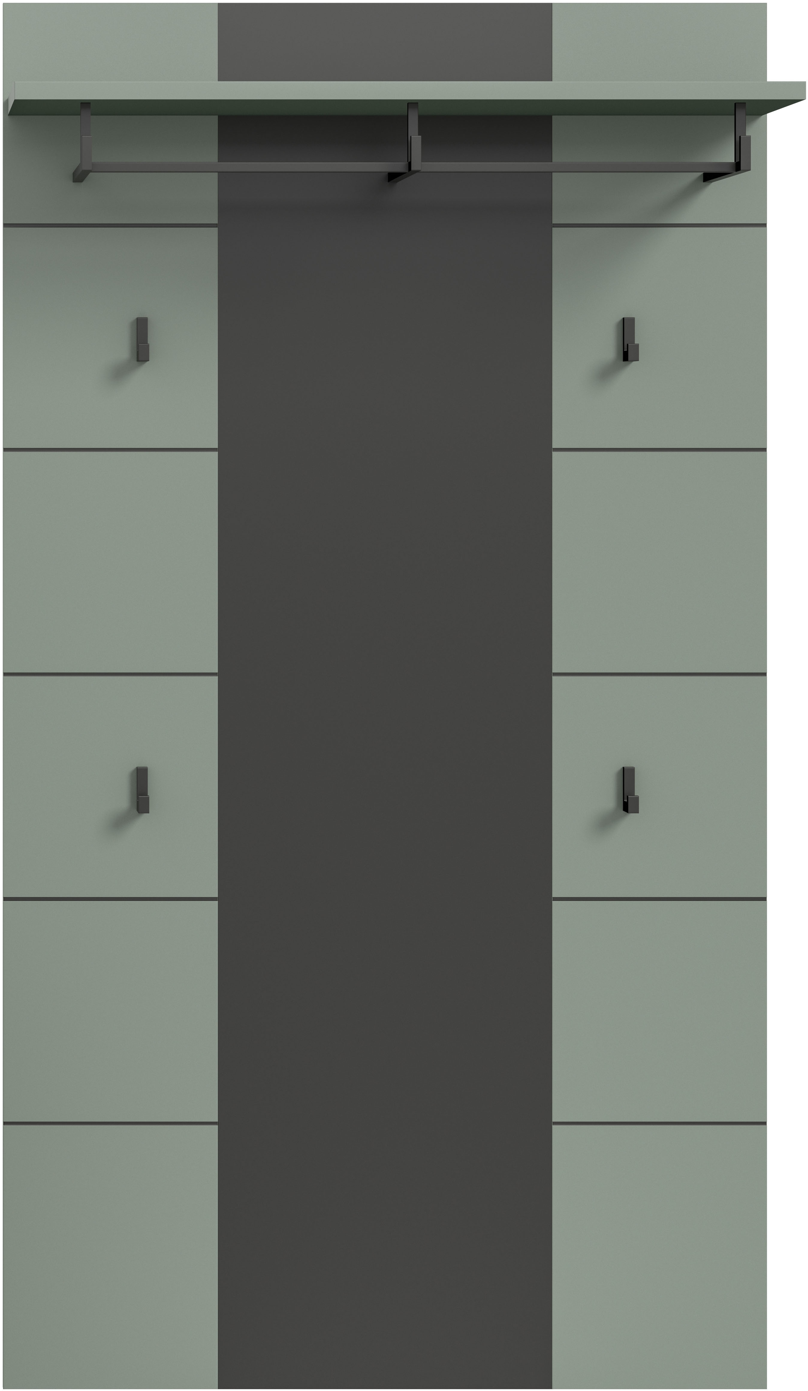 Garderobenpaneel HOME AFFAIRE "REHAT, TOPSELLER, Höhe 145 cm, Hutablage, 4 Haken, Garderobenstange", basalt grau nb, smoke grün nb, B:80cm H:141cm T:29cm, FSC-zertifizierter Holzwerkstoff, Garderobenpaneele, Garderobenpaneel, Paneel, Wandboard,... Image