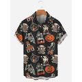 Halloween Homme Grimace Crânes Chemise Chemise d'été Chemise Décontractée Manches courtes Horreur Vacances Tenue quotidienne Le thème de la fête Printemps Été Revers Imprimé Blanc Noir Noir 1