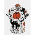 Halloween Homme Grimace Crânes Chemise Chemise d'été Chemise Décontractée Manches courtes Horreur Vacances Tenue quotidienne Le thème de la fête Printemps Été Revers Imprimé Blanc Noir Noir 1
