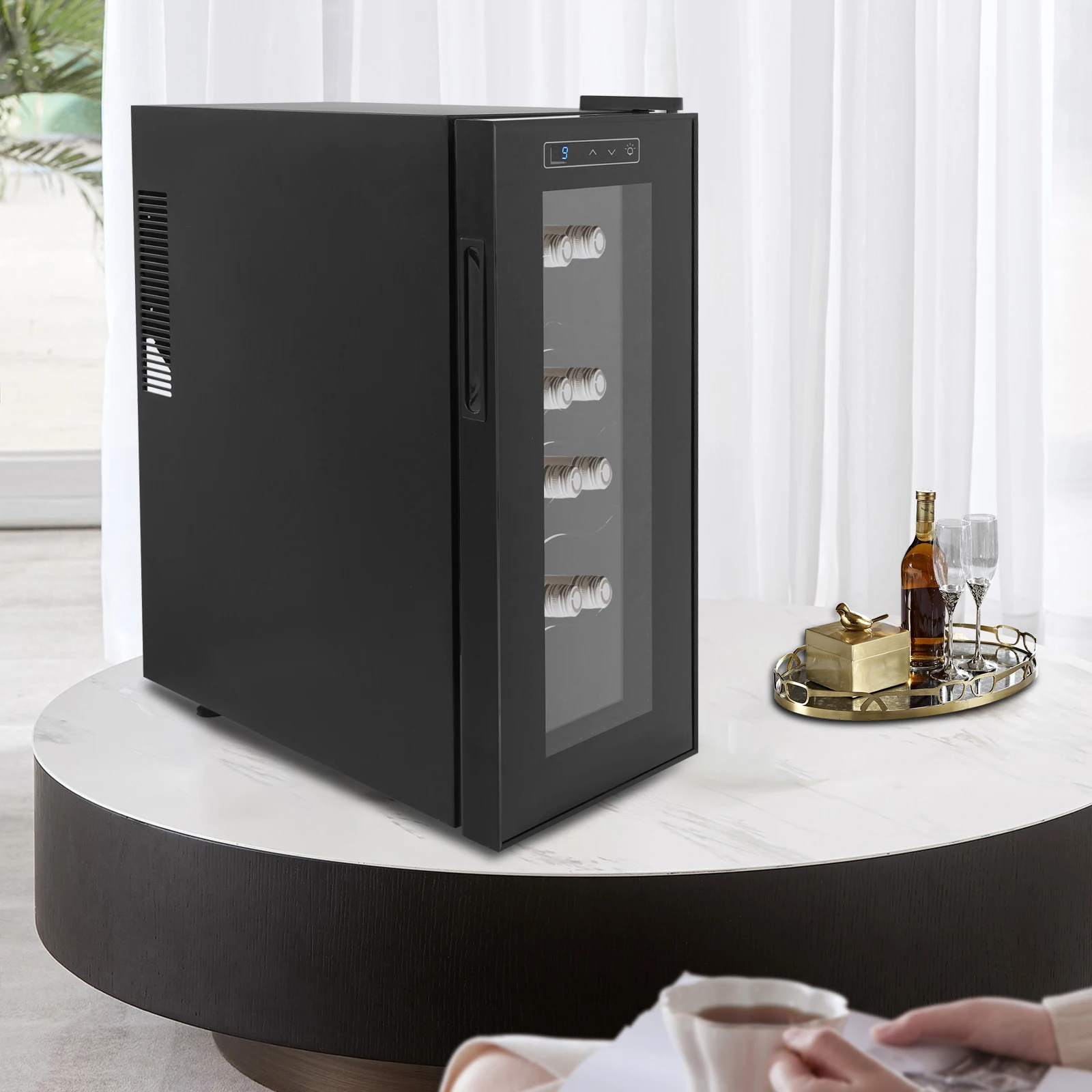 Réfrigérateur à vin 33 L (12 bouteilles) | 220 V-240 V, LED bleu glace, humidité 55%-75%, réfrigérateur autoportant pour vin de 12 bouteilles