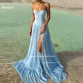 Qunque – robe de soirée de plage en mousseline de soie, longueur au sol, Sexy, chérie, fendue sur le côté, plissée, robes de bal personnalisées