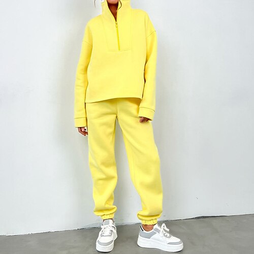 Damen 2-teiliger Trainingsanzug Trainingsanzug-Sets Sportbekleidung Einfarbig Kombination Frühling Herbst Schwarz Gelb Spandex Fitnessstudio Training Laufen Hohe Taille Leicht Mode Langarm Sport Image