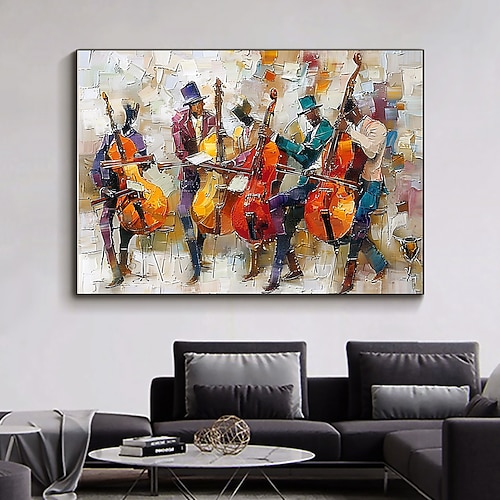 großes abstraktes Jazzband Ölgemälde auf Leinwand Wandkunst, original schwarze Jazzmusik Kunst individuelle Malerei Mode Dekor Wohnzimmer Wohndekor Image