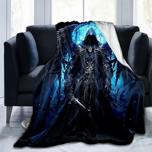 Fleecedecken Überwurfdecke für die Couch Sensenmann 3D Fantasie Dark Punk Gothic Party Sofa Bett Dekorative Decke Warme Decke Wohndeko Image