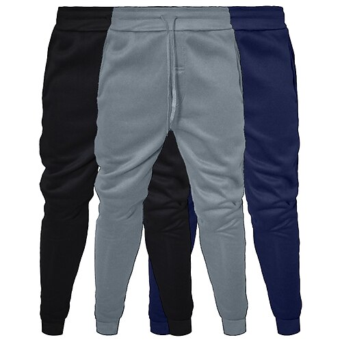 Herren Jogginghose Jogginghose Jogger Fleecehose Hose Winterhose Kordelzug Tasche Elastischer Bund Einfarbig Komfort Warm Volle Länge Outdoor Täglich Ausgehen Mode Klassicher Stil SchwarzWeißGrau Image