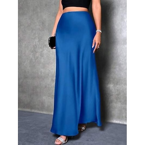 Damen Satinröcke Elegant Mode Maxi Hohe Taille Röcke Einfach Mikroelastisch Party Straße Blau Wein Dunkelgrün Purpur Frühling Satin Polyester Image