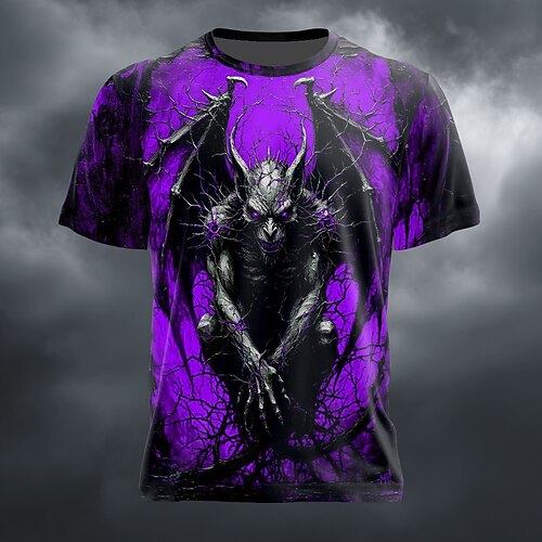 Herren Optische Täuschung 3D Teufel T Shirt Kurzarm T-Shirt 3D-Druck Rundhalsausschnitt Hemd Übertrieben Designer Horror Party Straße Ferien Wasserblau Rote Purpur Sommer Frühling Ganzjahres Image