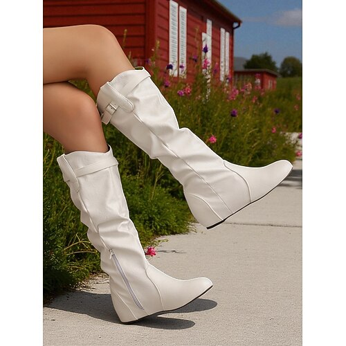 Lässige Slouchy-Stiefel für Damen – weiche Denim-Stiefel mit halbhoher Wade und seitlichem Reißverschluss für den Alltag und zum Reisen Image